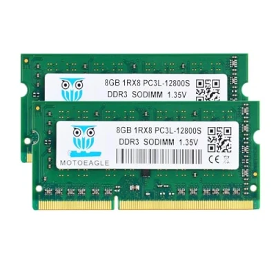 Imagen de 16 GB 1Rx8 PC3L 12800S RAM, kit de (2 x 8 GB) DDR3L 1600 SODIMM 12800 DDR3 MHz 1.35V RAM doble rango para portátil CL11 204 pines