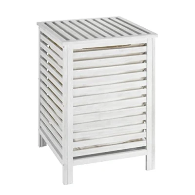 Imagen de Wenko Cubo para la Ropa Sucia Norway Blanco Natural Wäschekorb mit Wäschesack encalado