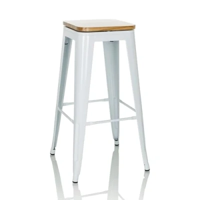 Imagen de hjh OFFICE Taburete de Bar Giratorio VANTAGGIO High WS diseño Industrial, apilable, Asiento Madera 360, Blanco