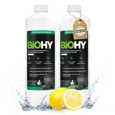 Imagen de BiOHY Limpiador de robots aspiradores (2 botellas 1 litro) Especialmente desarrollado para estaciones limpieza Prolonga la vida útil estación succión (Wischroboter Station)
