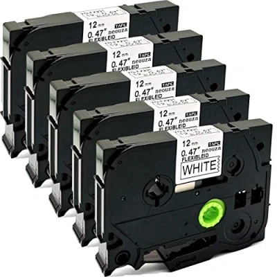 Imagen de Cartucho de cintas colores 12 mm x 8 m, compatible con Brother P Touch TZe y Tz, pack 5 unidades , color Fx231 Flexible Black on White