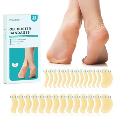 Imagen de 28 tiritas para ampollas, vendas invisibles de gel hidrocoloide talón, pie y dedos los pies, almohadillas impermeables protección la piel curación rápida (paquete manchas)