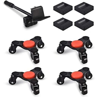 Imagen de Ronlap Rodillo de Transporte Muebles, 9 Piezas 4 Rodillos Muebles y 1 Elevador Carga Dispositivos elevación, Capacidad 200 kg, Ayuda para Mover Pesados, Negro