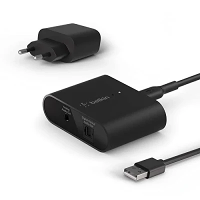Imagen de Belkin SoundForm Connect AirPlay 2 (adaptador y receptor de audio para reproducción inalámbrica con entrada óptica/3,5 mm iPhone, iPad, otros AirPlay)