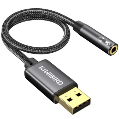 Imagen de KiWiBiRD Adaptador USB a Jack 3,5mm Audio, Tarjeta de Sonido Estéreo Externa, Auriculares, Altavoces y Micrófonos, 4 Polos TRRS, Compatible con MacBook, PS4, Windows PC, Raspberry Pi