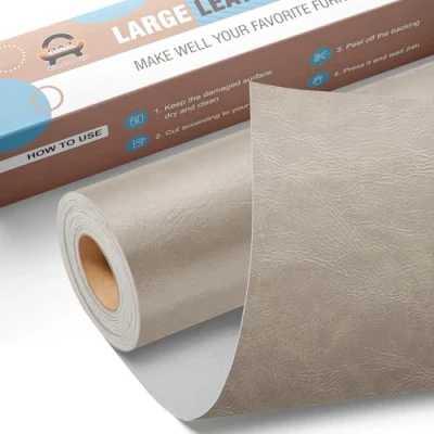 Imagen de Polipiel Adhesiva para Tapizar Grande, Cuero Adhesivo 40 x 80 cm, Kit de Parche Reparación Autoadhesivo Asientos Automóviles, Sofás, Sillas Nuevo Gris