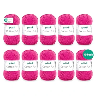 Imagen de Gründl Cotton Fun (Hilo Suave 100% algodón, Certificado Oeko Tex, g/115 m, tamaño de Aguja: 3 4, 1 Ovillo 50 g), Fucsia, One Size, 1150
