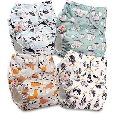 Imagen de Littles and Bloomz pañal reutilizable con bolsillo para bebé, de tela tamaño estándar, 4 pañales, FLP2 0406