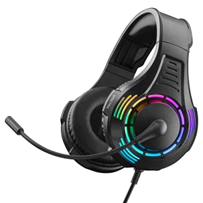 Imagen de NITHO Spectra Auriculares Gaming para PC/PS4/PS5/Xbox One/Xbox Series XS/Tablet/Móvil, con Micrófono Cardioide y Luz RGB Multiefecto, Gamers Negro