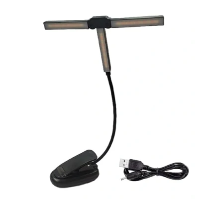 Imagen de GERUI Tri Head lámpara de lectura con pinza para libro, recargable por USB, 51 ledes, cabezal luz ajustable 180, 360, sujeción flexible nocturna en la cama.