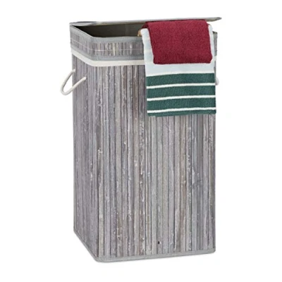 Imagen de Relaxdays Cesto Ropa Sucia con Tapa, Cubo Colada, Cuadrado, Canasta, Bambú, 70 L, 63 x 36 cm, Gris, Algodón