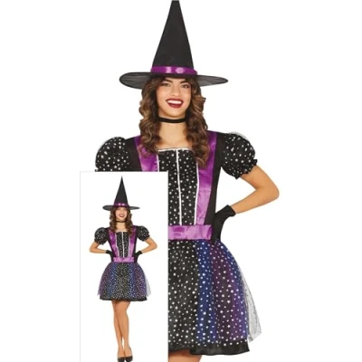 Imagen de FIESTAS GUIRCA Disfraz de Bruja Lila Star Sparkle para Mujer Incluye Gorro Disfraces Halloween Talla L