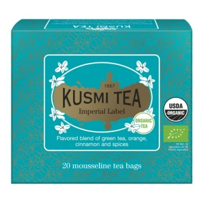 Imagen de Kusmi Tea Imperial Label orgánico Mezcla aromatizada de té verde, naranja, canela y especias Caja 20 bolsitas