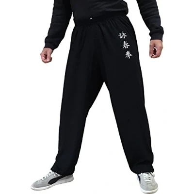 Imagen de Pantalones de Kung Fu Tai Chi y Wing Chun para Hombre Mujer Amplio Agradable en Viscosa (L, Color WC Negro)