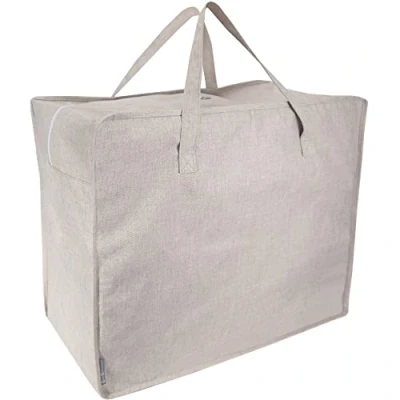 Imagen de Bigso Box of Sweden Bolsa de almacenaje tela grande para mantas, ropa cama, prendas invierno, etc. Práctico organizador armarios con asas reforzadas y cremallera beige