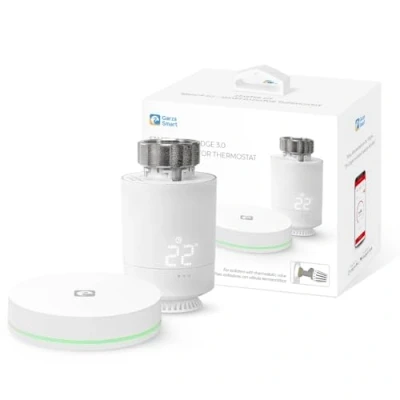 Imagen de Garza Starter Kit Zigbee 3.0 Cabezal Termostático Inteligente para Válvula Termostática de Radiador + Bridge. Control Calefacción, Pantalla LED, por app, Alexa y Google, Blanco