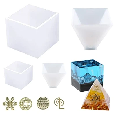 Imagen de Cayway Moldes Resina Epoxi, 2 Pz de Silicona Piramidal, Epoxi Cubo para y Pegatinas Orgonita Molde Decoración Mesa