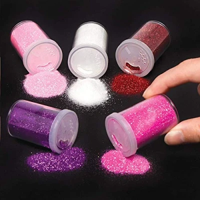Imagen de Baker Ross Botes de purpurina roja, rosa y morada (Paquete 5) Para manualidades infantiles del Día San Valentín
