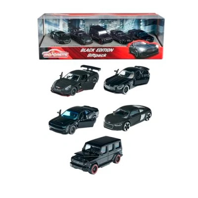 Imagen de Majorette Black Edition (set de 5) Set regalo coches, 5 coches juguete negros (7,5 cm) con ruedas giratorias, modelos vehículos para niños a partir 3 años. (212053174)