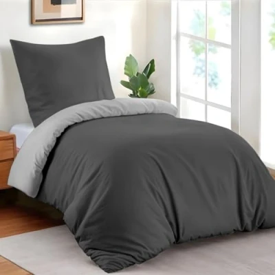 Imagen de Dreamzie Funda Nordica Cama 135x200 cm con 1 Almohada 80x80 Gris Oscuro/Gris Claro nordicas de 100% Microfibra. Nórdica Certificada sin Productos Químicos
