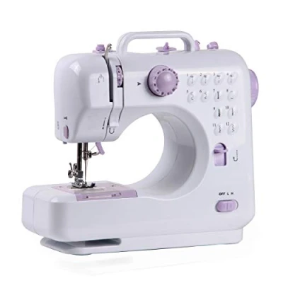 Imagen de PRIXTON Mini Maquina de Coser Portatil con Cajón para Accesorios, Lámpara Integrada y 12 Tipos Puntadas Diferentes, Incluye Pedal, Dimensiones 26x25x11.5 cm P110 (Reacondicionado)