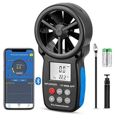 Imagen de Anemómetro Digital Medidor INFURIDER YF 866B APP, Inalámbrico de Paleta Bluetooth, para Medir la Temperatura del Viento/Sensación Térmica, Vela, Surf, Cometa, Pescar,etc