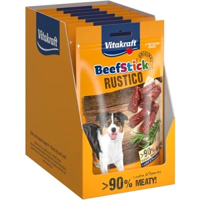 Imagen de Vita Fuerza Perros Snack, geräuc herte salami de canapés, extra alto contenido carne, Beef Stick Rustico, 7x55g