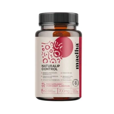Imagen de Naturalip Control Ayuda a mantener los niveles de colesterol y Triglicéridos Arroz lavadura roja, Berberina, Coenzima Q10 Astaxantina Alta concentración 60 Cápsulas 100% Vegano