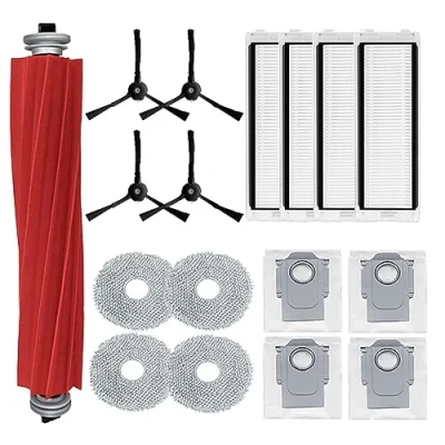 Imagen de Odashen Juego de 17 accesorios repuesto para Roborock Q Revo robot aspirador P10, cepillo principal, paño fregona, bolsa polvo, filtro Hepa, lateral (negro)