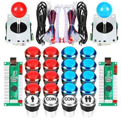 Imagen de EG STARTS Arcade Cabinet Parts 2x 8 Way Joystick + 16x LED pulsador iluminado 2 jugadores botones de monedas para Raspberry Pi 3B Model Project DIY