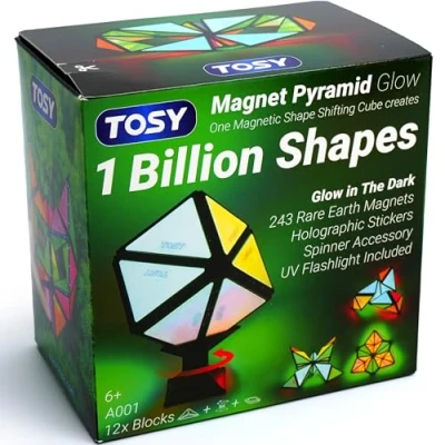 Imagen de TOSY Magnet Pyramid Glow: 1 Cubo se transforma en mil Millones de Formas, 243 imanes Tierras Raras, diseño holográfico Brillante, Accesorio Giratorio, Juguete Steam, Regalo cumpleaños, Pascua