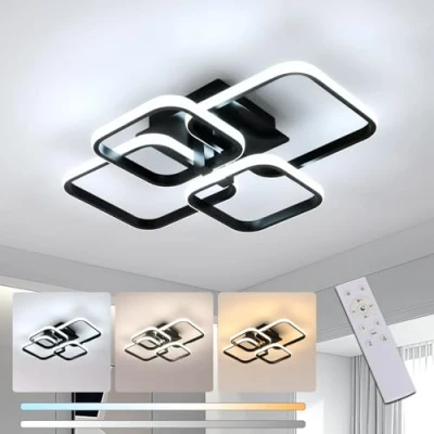 Imagen de Comely Lampara Techo Moderna, 48W 5400LM Negro Plafon LED Regulable con Mando 3000K 6500K, Plafones Moderno Rectangular para Salón, Dormitorio,Comedor,Estudio