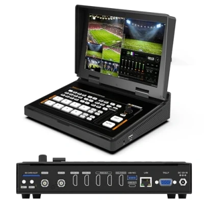 Imagen de AVMATRIX conmutador de vídeo para múltiples cámaras, 4 canales SDI/HDMI, con pantalla 10,1 pulgadas, USB y tarjeta SD, salidas Ethernet streaming en vivo tiempo real