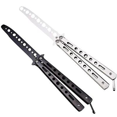 Imagen de Ideal Swan 2PC Navaja Mariposa Sin Filo Cuchillo Butterfly Knife Entrenamiento Balisong Trainer Navajas Practica