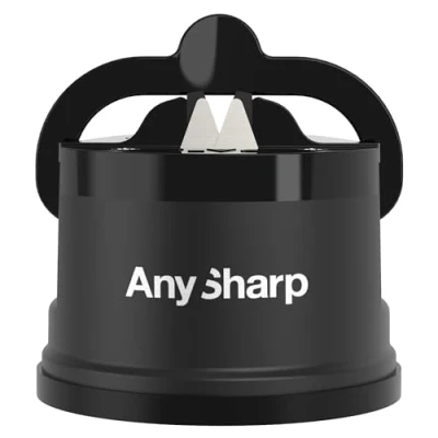 Imagen de AnySharp Afilador de Cuchillos, Seguridad sin Manos, Ventosa, Afila con Todos los Cuchillos Cocina, Ideal para Acero Endurecido y Dentados, Compacto, Negro