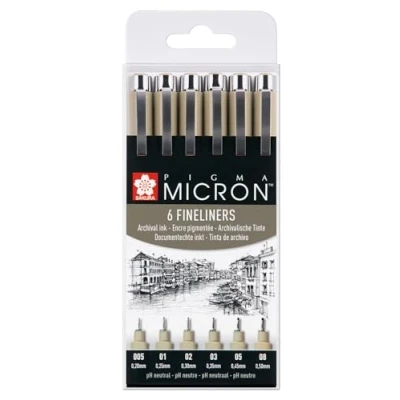 Imagen de SAKURA Pigma Micron Fineliner Pens Set of 6, Waterproof, Permanent Black Ink, Assorted Sizes for Writing, Drawing &amp; Journaling