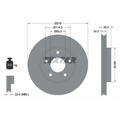 Imagen de TEXTAR 92110700 Disco de freno 276 24 05/07 114,3 ventilación interna sin perno sujeción rueda, buje rueda MITSUBISHI: FTO