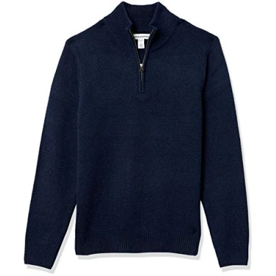 Imagen de Amazon Essentials Jersey de Manga Larga con Cremallera un Cuarto y Tacto Suave Hombre, Azul Marino, XS