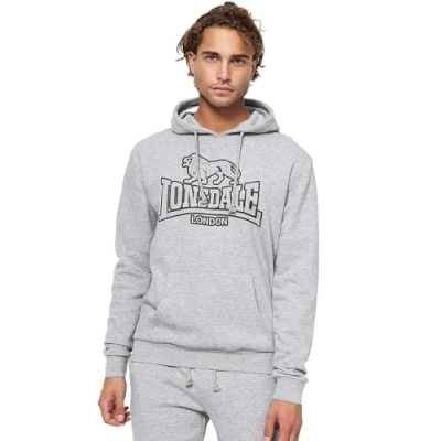 Imagen de Lonsdale Sudadera con capucha para hombre, ajuste normal, FOCHABERS, gris y negro, XL
