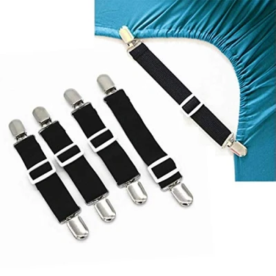 Imagen de Lesfit 4 Piezas Pinza sujeta sabanas bajeras, Elastica Sujetadores para Sábanas, Ajustables de Hojas, Correas Cama Clips sofás(Negro)