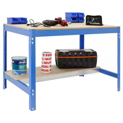 Imagen de SimonRack Banco de Trabajo Taller, Capacidad Carga 600 kg, 842x1510x760 mm, Mesa Trabajo, Azul/Madera BT0
