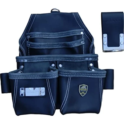 Imagen de ZAKCO PRO 16 Genuine Leather 5 Pockets Dual Front Loading Nail and Tool Pouch with Hammer Holder, Carpenter Pouch, Belt