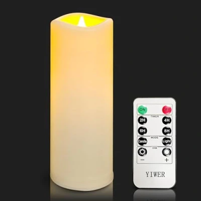 Imagen de YIWER Velas sin llama led impermeables,Velas parpadeantes con pilas para interiores al aire libre Temporizadores remotos,Plástico marfil D2,2&quot;xH6&quot;para fiesta Navidad Día de San Valentín