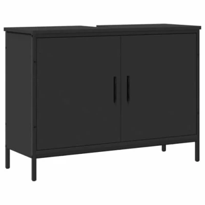 Imagen de vidaXL Armario para Lavabo de baño Madera ingeniería Negro 80x30x60 cm