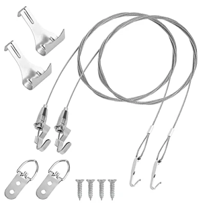 Imagen de Cable de Colgar Acero Inoxidable 2mm x 2m, kit 2 Cuerda Alambre Ajustable con Bucle y Gancho para Colgando Espejo/Luz/Cuadro/Pinturas/Cartelera (Máx Soporte 45Kg)