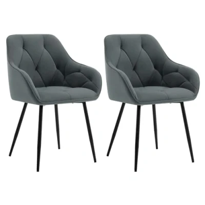 Imagen de WOLTU 2X Sillas de Comedor Cocina con Respaldo y Apoyobrazos Salon Moderno Patas Metálicas para Dormitorio Oficina, Terciopelo, Gris Oscuro, EZS02dgr 2