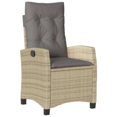 Imagen de vidaXL Sillón reclinable de jardín con Cojines ratán PE Beige Mixto