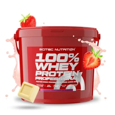 Imagen de Scitec Nutrition 100% Whey Protein Professional Mejorada con Aminoácidos Extra y Enzimas Digestivas Sin gluten aceite de palma, 5 kg, Fresa Chocolate blanco