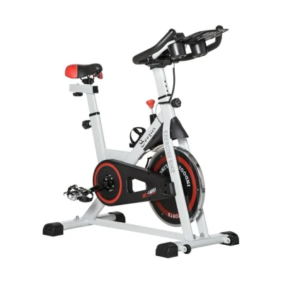 Imagen de HOMCOM Bicicleta Estática con Resistencia Regulable Bici de Fitness Volante Inercia 8 kg Pantalla LCD Manillar y Asiento Ajustable para Casa Gimnasio Blanco