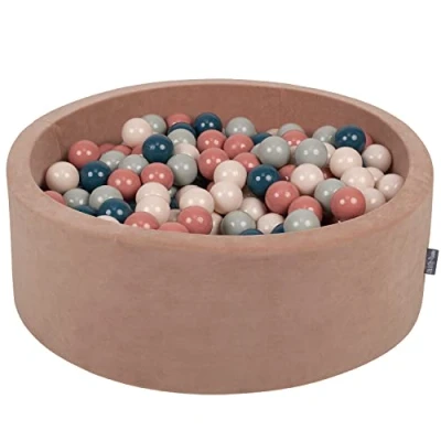Imagen de KiddyMoon Terciopelo Piscina De Bolas 90X30cm/200 para Ninos Hecha En La UE, Rosa del Desierto:Turqosc/Beigepas/Grisverdos/Salmón